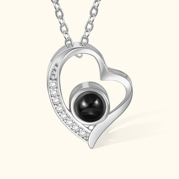 Collier Cœur Irrégulier Personnalisé avec Projection de Photo et Je t'aime en 100 Langues Cadeau Anniversaire de Mariage pour Femme