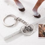 Porte-Clé ou Collier Cœur Personnalisé avec Photo Gravée Portrait avec Cheval Cadeau Anniversaire pou Amoureux de Cheval