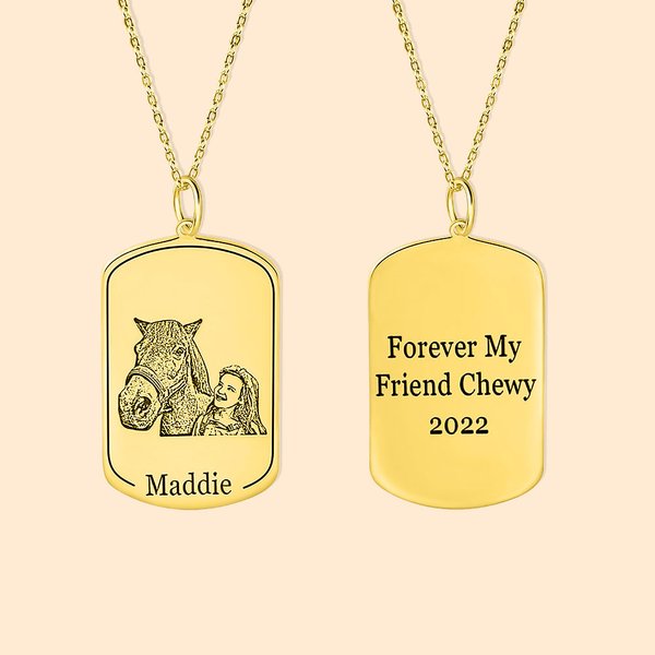 Personalised Horse Portrait Dog Tag Necklace for Horse Lovers