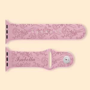 Bracelet Montre Personnalisé avec Nom et Fleur de Naissance Bracelet en Silicone pour Montre Apple Samsung Cadeau Fête des Mères Anniversaire