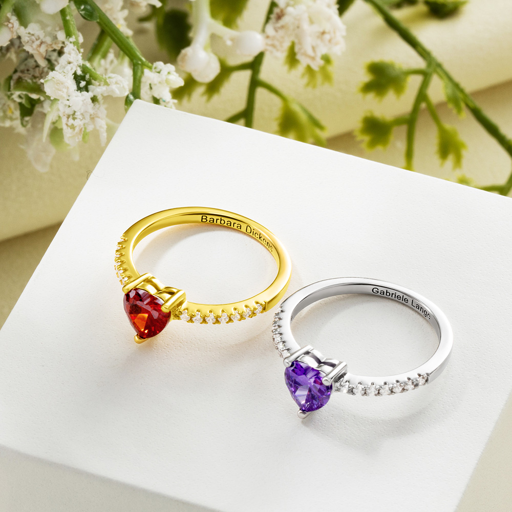 Personalized Heart Birthstone Zircon Sterling Silver Promise Ring with ...