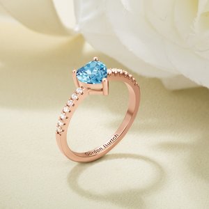Bague d'Amour Personnalisée avec Pierre de Naissance en Forme de Cœur Cadeau Anniversaire Fête pour Femme