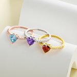 Personalised Heart Birthstone Zircon Sterling Silver Promise Ring with Engraved Text Dainty Jewellery Birthday Mother's Day Wedding Gift for Women Girls