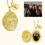 Médaillon en Laiton Personnalisé avec Photo et Initiale Collier Gravure Rétro Cadeau Anniversaire Souvenir Noël pour Femme