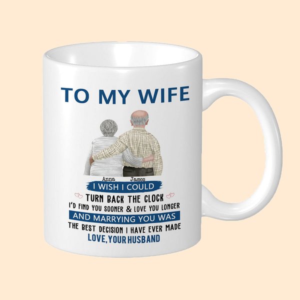 Mug Personnalisé avec Dessin de Couple Âgé Thème I Wish I Could Turn Back The Clock Cadeau Familiale Anniversaire Fête pour Couple Âgé
