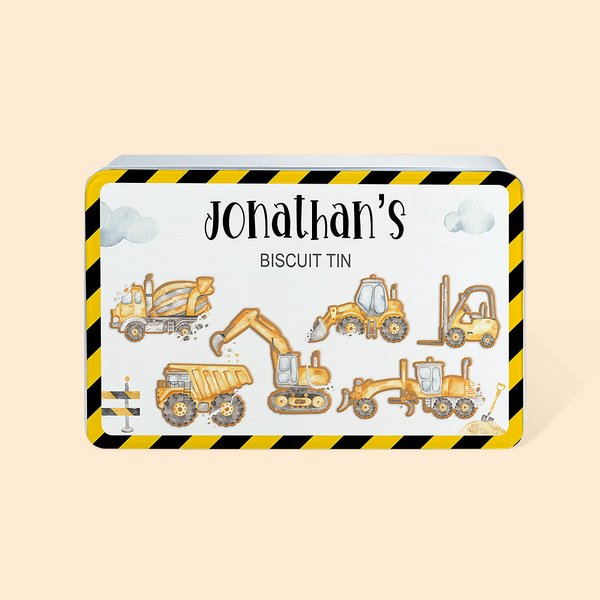 Personalised Engineering Vehicle Biscuit Tin Gift for Kids