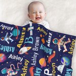 Manta de forro polar personalizada con nombre para niño con temática espacial Astronauta Cohete Regalo de cumpleaños para niño