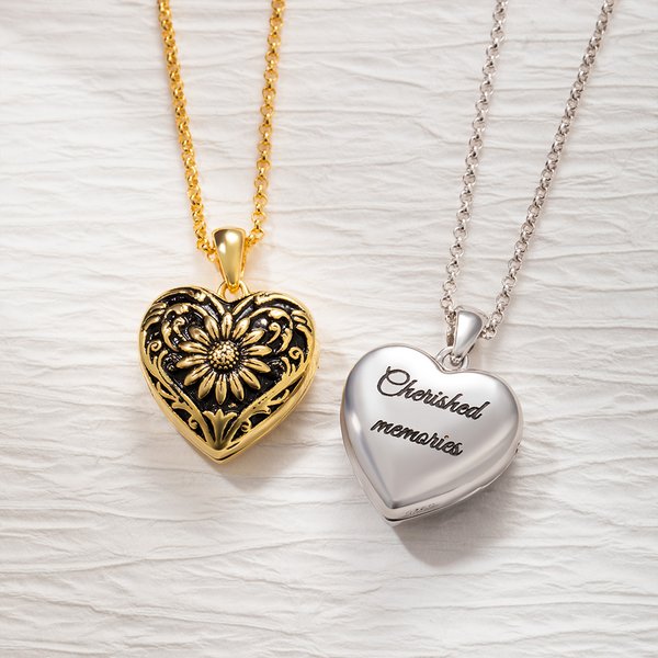 Sunflower Heart Locket Memorial Necklace