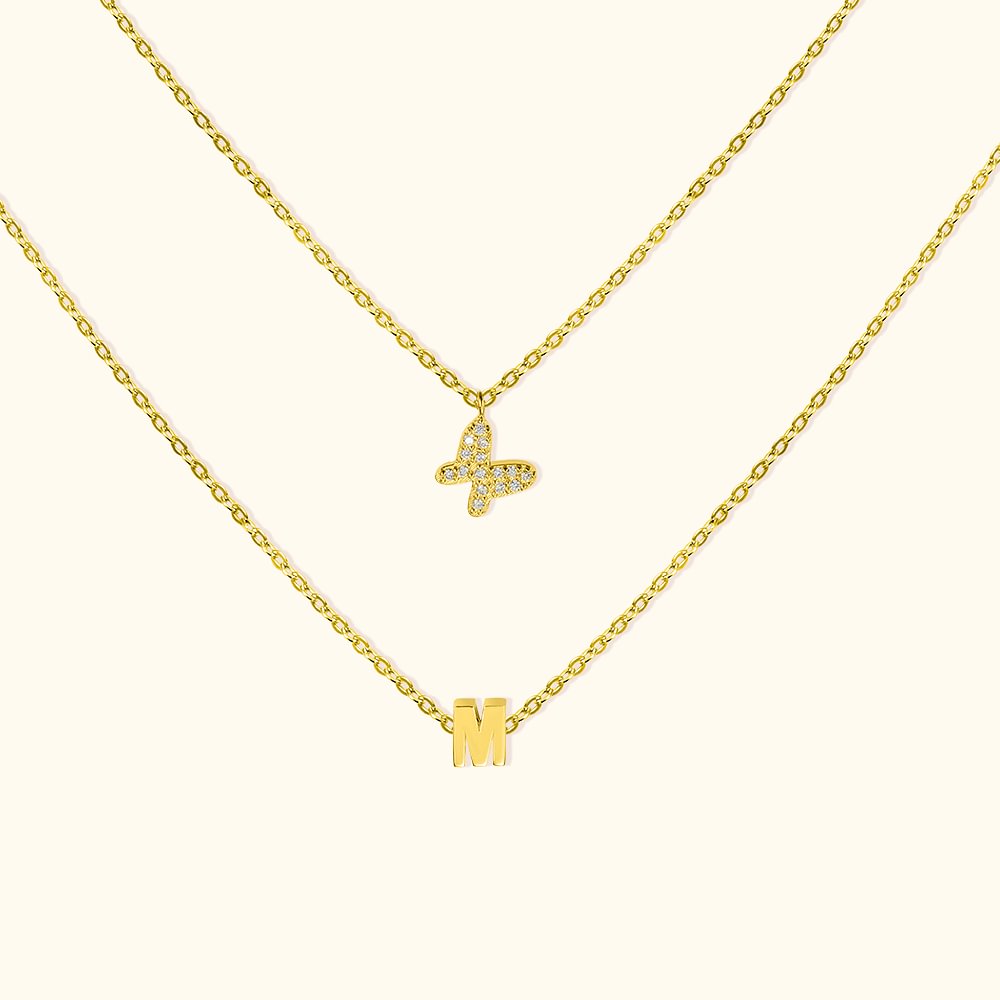 Iniziali personalizzate e collana a strati con farfalla Regali per lei