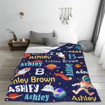 Manta de forro polar personalizada con nombre para niño con temática espacial Astronauta Cohete Regalo de cumpleaños para niño