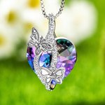 Personalized Birth Month Butterfly Zircon Crystal Heart Pendant Necklace with 1-6 Engraved Name Birthday Mother's Day Gift for Women