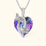 Personalized Birth Month Butterfly Zircon Crystal Heart Pendant Necklace with 1-6 Engraved Name Birthday Mother's Day Gift for Women