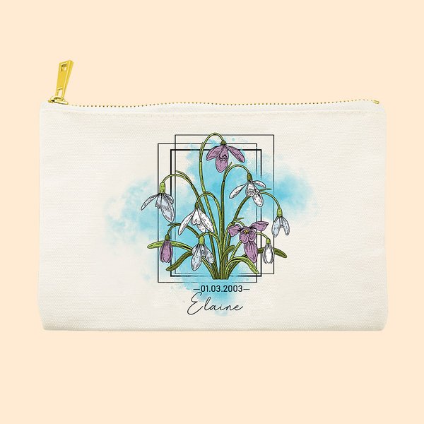 Regalo para Ella Bolsa de Maquillaje Personalizada Flor de Nacimiento