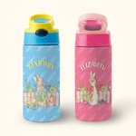 Thermos de Vaccum Personnalisé avec Nom Bouteille Pierre Lapin Paille en Silicone Cadeau d'Anniversaire ou Pâques pour Enfant