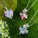 Personalized Birth Month Butterfly Zircon Crystal Heart Pendant Necklace with 1-6 Engraved Name Birthday Mother's Day Gift for Women