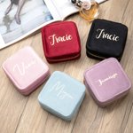 100% italienischer Samt personalisierte tragbare Schmuckkassette mit Name Travel Jewelry Box