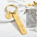 Personalized Name Birth Flower Stainless Steel Keychain with Initial Disc