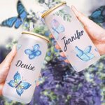 Personalized Butterflies and Flower Can Glass Tumbler with Bamboo Lids 20oz