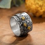 Bague Fleur d'Abeille Personnalisée Bague Méditation Spinning Wide Band Anxiété Souci Bague Fidget