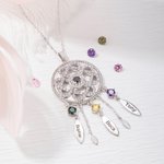 Personalized Dainty Dream Catcher Birthstone Necklace with 1-7 Engraved Names Mother's Day Birthday Gift for Women