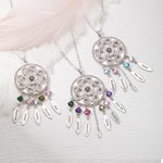 Personalized Dainty Dream Catcher Birthstone Necklace with 1-7 Engraved Names Mother's Day Birthday Gift for Women