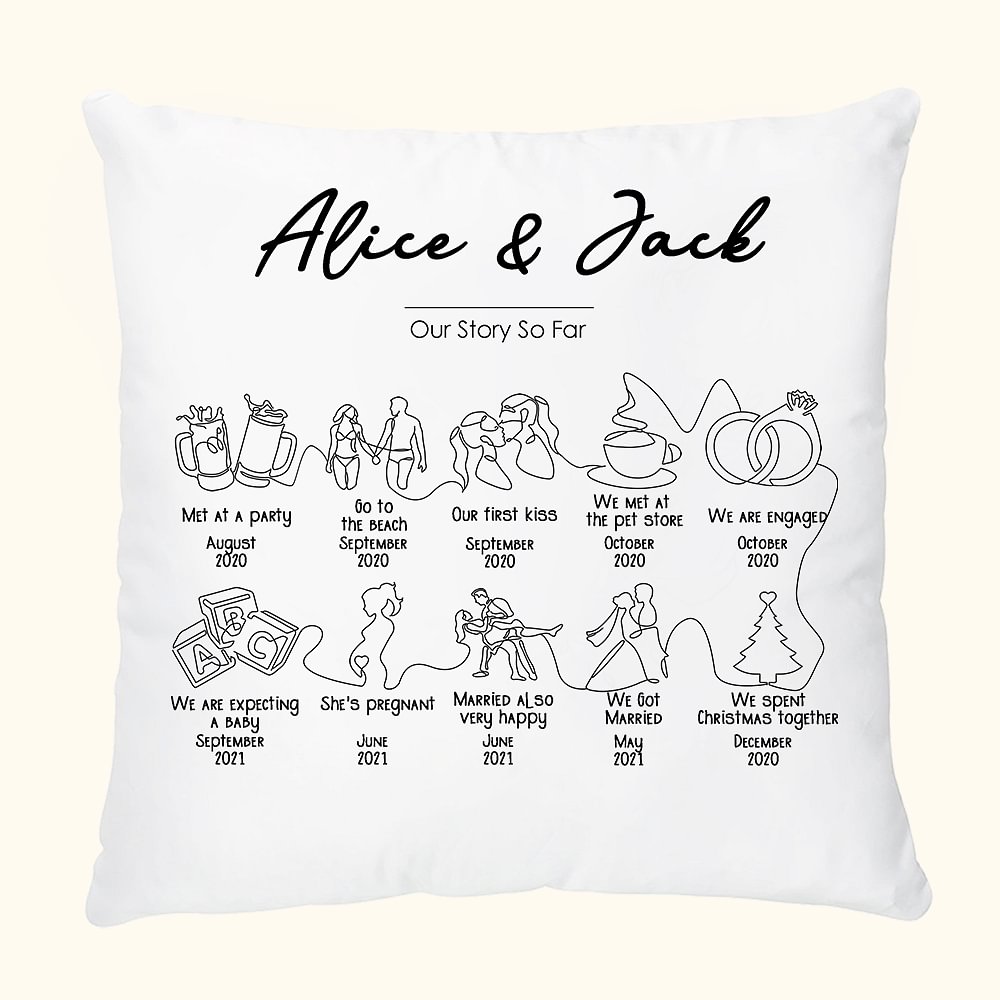 Coussin d'oreiller personnalisé pour notre histoire jusqu'à présent - Cadeau d'anniversaire pour la Saint-Valentin.