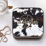 Personalised Cowgirl Cowhide Fur Travel Jewellery Storage Box Christmas Gift Wedding Gift for Family Bridesmaid