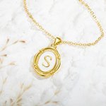 Collar Colgante Personalizado Letra Ovalada Collar Encanto Oro Esmalte Blanco