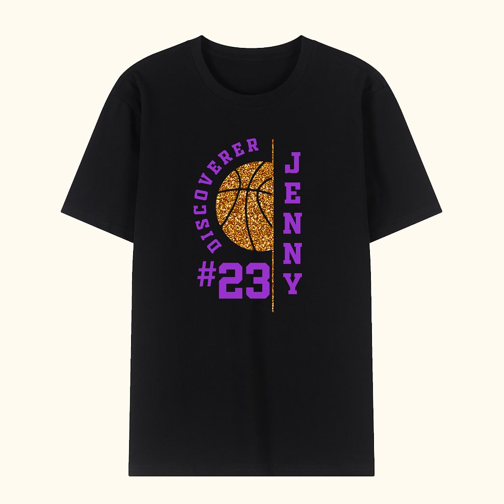 T-Shirt Personnalisé avec Nom et Numéro Motif Balle ou Ballon à Paillettes Cadeau pour Équipe Amateur de Sport