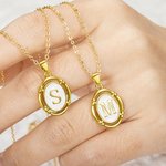 Collar Colgante Personalizado Letra Ovalada Collar Encanto Oro Esmalte Blanco