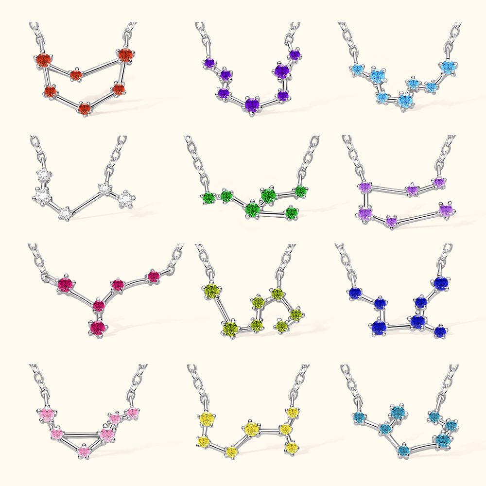 Collier Personnalisé avec Pierres de Naissance et Zodiaque Cadeau Fête des Mères Anniversaire pour Femme