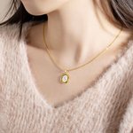 Collar Colgante Personalizado Letra Ovalada Collar Encanto Oro Esmalte Blanco