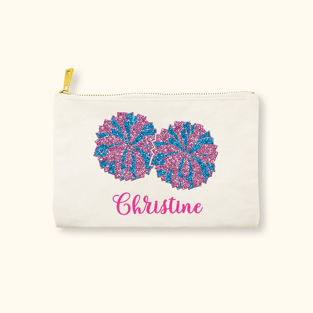 Trousse de Maquillage Personnalisée avec Nom et Pompons Pailletés Cadeau Anniversaire Voyage pour Femme Fille