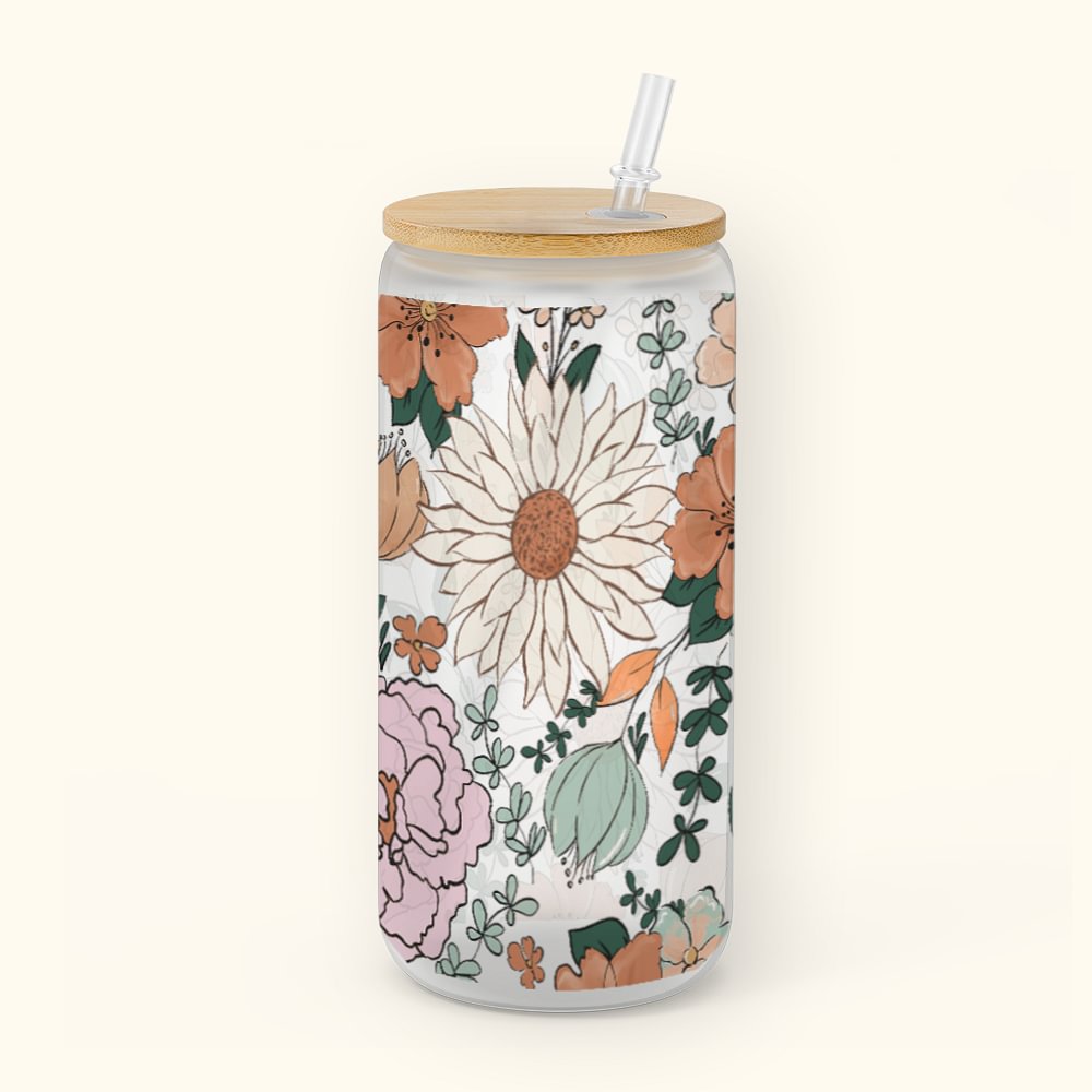 Canette en verre avec couvercle en bambou personnalisée Cadeau pour elle