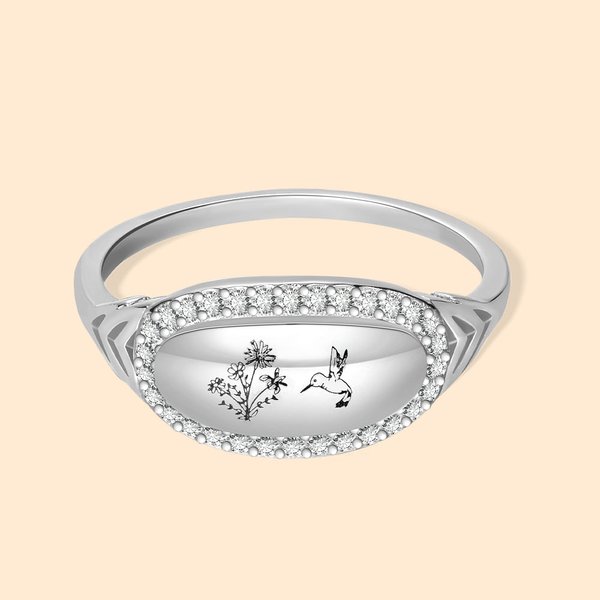 Personalizada Flor de nacimiento Colibrí Anillo para la abuela Regalo de mamá