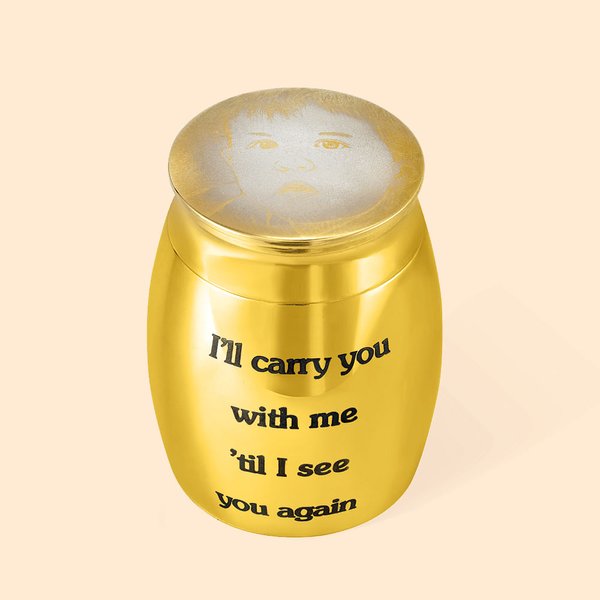 Personalised Mini Urn for Human Ashes with Photo and Message