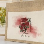 Sac de rangement en toile de jute aquarelle personnalisé avec le nom de la fleur.