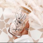 Personalized Name Birth Flower Bouquet 20oz Glass Tumbler with Lid and Straw Mother's Day Birthday Gift for Her