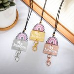 Cordino personalizzato rosa per insegnanti Regalo portabadge arcobaleno con cordino in rilievo per nome