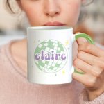 Personalized Sparkly Retro 70s Disco Ball Mirror Ball Cute Ceramic Coffee Mug 11oz