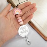 Cordino personalizzato rosa per insegnanti Regalo portabadge arcobaleno con cordino in rilievo per nome