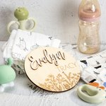 Personalised Wood Baby Birth Announcement Sign with Wildflower and Name