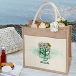 Sac de rangement en toile de jute aquarelle personnalisé avec le nom de la fleur.