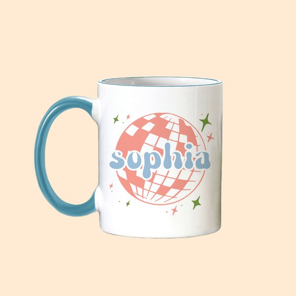 Tasse à café en céramique 11oz personnalisée, brillante, rétro, années 70, boule de disco, boule à facettes, mignonne.