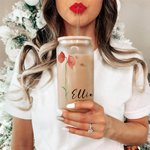 Personalized Wild Flower Birth Flower and Name Can Glass Tumbler 20oz Gift for Bridesmaid