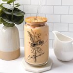 Personalized Name Birth Flower Bouquet 20oz Glass Tumbler with Lid and Straw Mother's Day Birthday Gift for Her