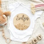 Personalised Wood Baby Birth Announcement Sign with Wildflower and Name
