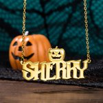 Gepersonaliseerde vleermuis heks pompoen spook gotische naam ketting Halloween Gift voor vrouwen meisjes