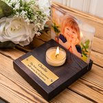 Personalized Photo Frame with Engraved Plaque Wooden Memorial Candle Holder