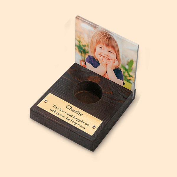 Personalized Photo Frame with Engraved Plaque Wooden Memorial Candle Holder